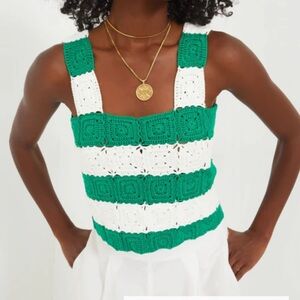 NEW Tuckernuck Green and White Crochet Tank Top